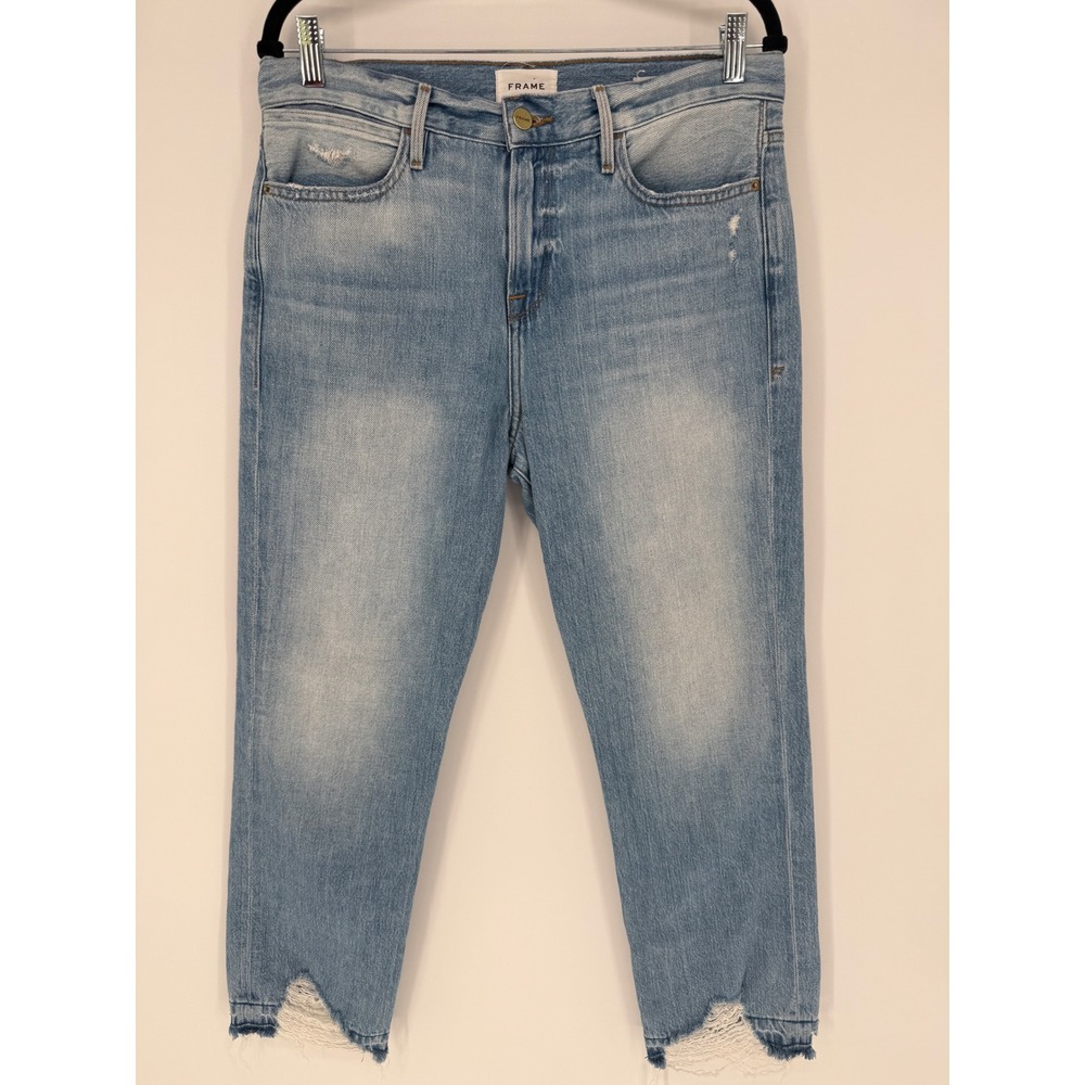 FRAME LE HOLLYWOOD CROP JEANS DISTRESSED DENIM SIZE 28 100% COTTON
